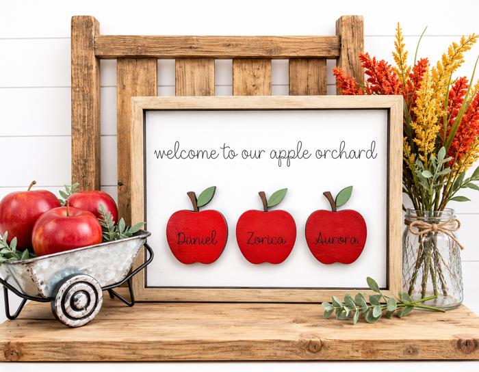 Personalized Welcome to our Apple Orchard family Sign, Apple Orchard Sign, Personalized Fall Home Decor, Apple Sign, Fall Family Sign