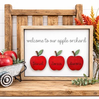 Personalized Welcome to our Apple Orchard family Sign, Apple Orchard Sign, Personalized Fall Home Decor, Apple Sign, Fall Family Sign