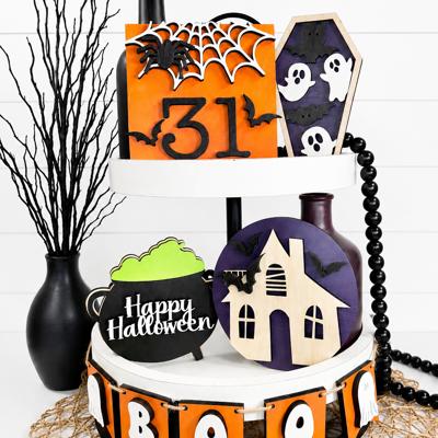 Halloween Tier Tray Decor, Halloween Decor, Witches Decor, Halloween Sign,Halloween Table Decor,Indoor Halloween Items,Mini Halloween Signs