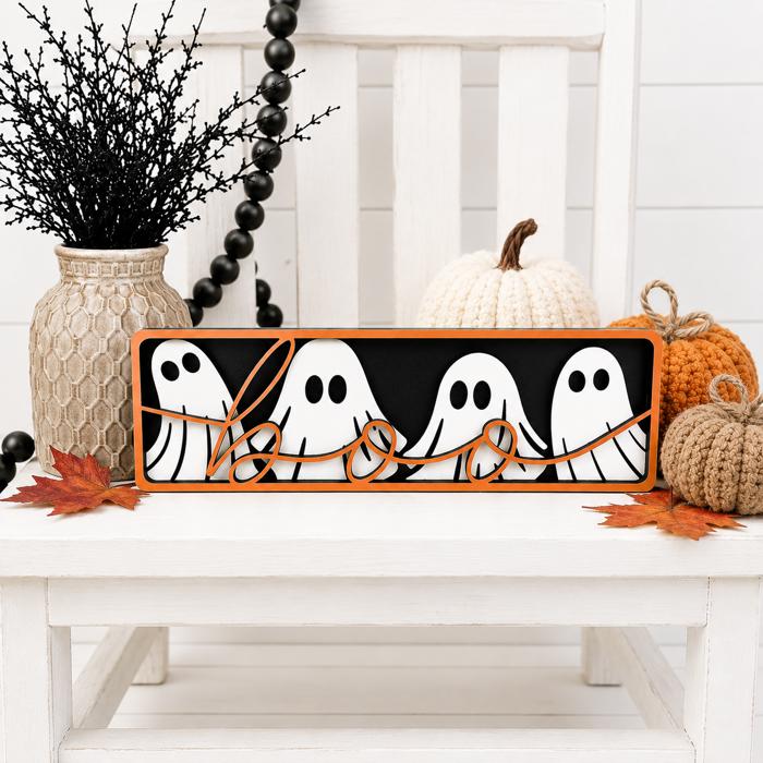 Boo Halloween Sign, Halloween Decor Framed Wood Sign, Halloween Decoration