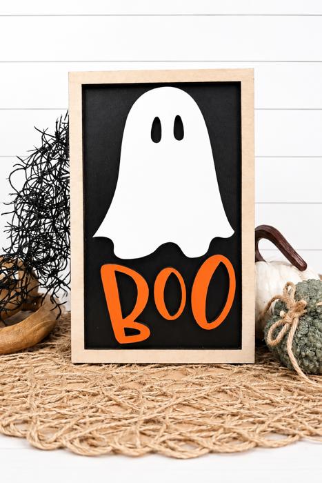 Boo Halloween Sign, Farmhouse Style Sign, Halloween Decor Framed Wood Sign, Halloween Decoration