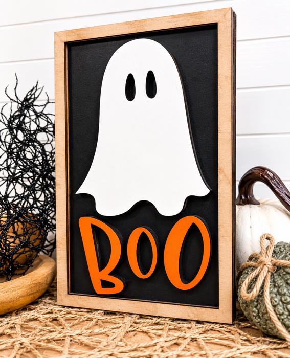 Boo Halloween Sign, Farmhouse Style Sign, Halloween Decor Framed Wood Sign, Halloween Decoration