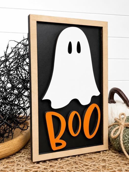 Boo Halloween Sign, Farmhouse Style Sign, Halloween Decor Framed Wood Sign, Halloween Decoration