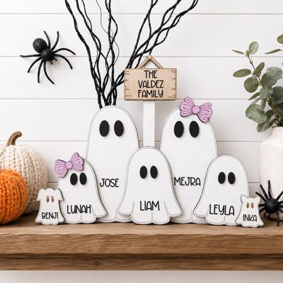 Personalized With Name Ghost Halloween Sign, Farmhouse Halloween Tier Tray Decor, Halloween Decorations, Ghost Family