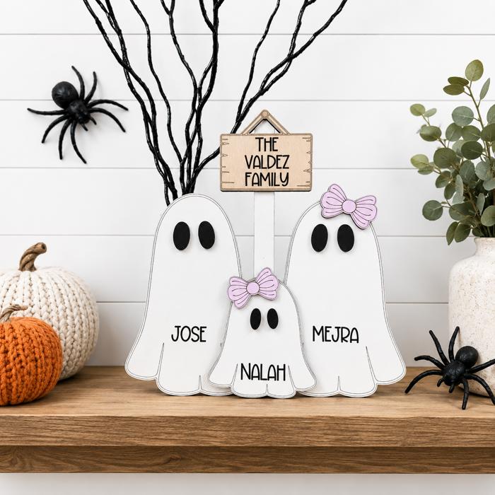 Personalized With Name Ghost Halloween Sign, Farmhouse Halloween Tier Tray Decor, Halloween Decorations, Ghost Family