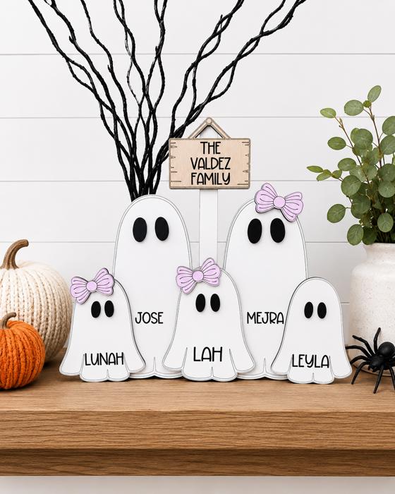 Personalized With Name Ghost Halloween Sign, Farmhouse Halloween Tier Tray Decor, Halloween Decorations, Ghost Family