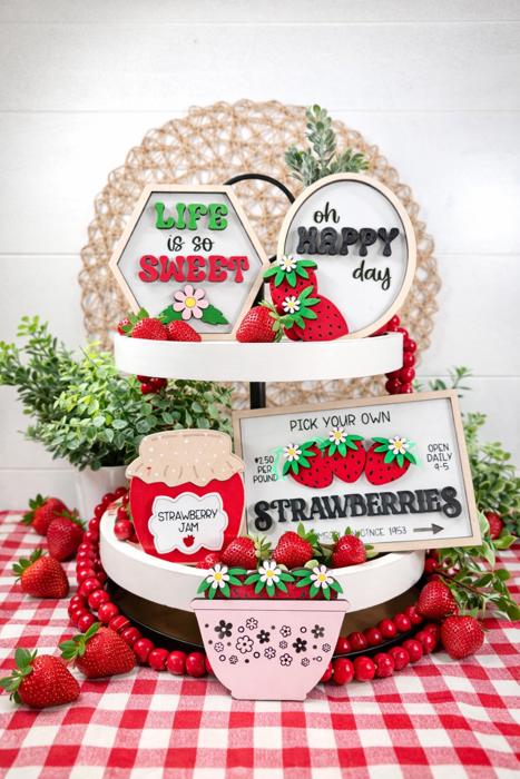 Strawberry Tiered Tray Decor, Strawberry Themed Signs, Summer Signs, Summer Tiered Tray Decor, Tiered Tray Decor,Summer Home Decor