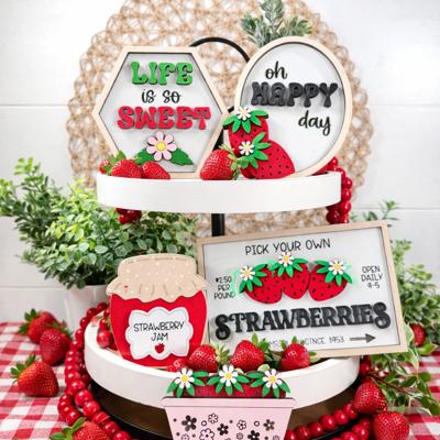 Strawberry Tiered Tray Decor, Strawberry Themed Signs, Summer Signs, Summer Tiered Tray Decor, Tiered Tray Decor,Summer Home Decor