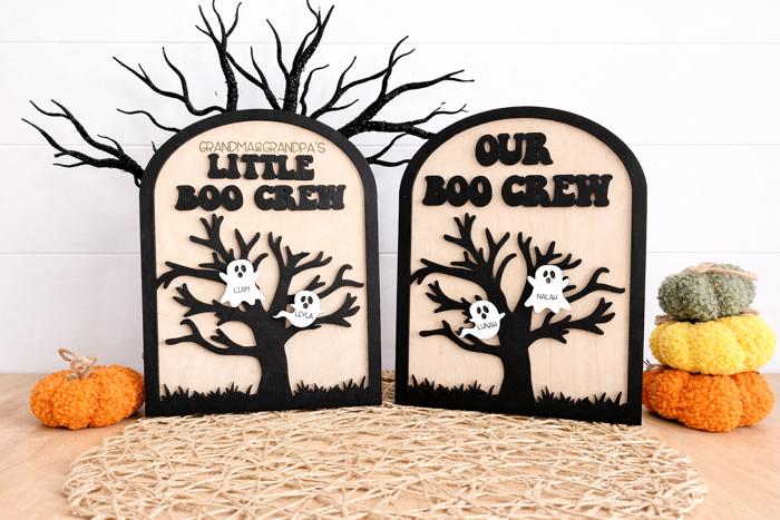 Personalized Halloween Family Signs, Personalized Grandkids Halloween Sign, Our Boo Crew Shelf Sitter, Halloween Shelf Sitter