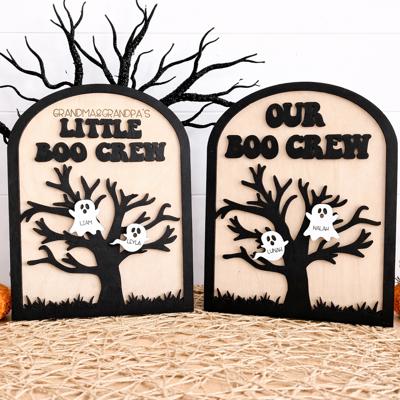 Personalized Halloween Family Signs, Personalized Grandkids Halloween Sign, Our Boo Crew Shelf Sitter, Halloween Shelf Sitter