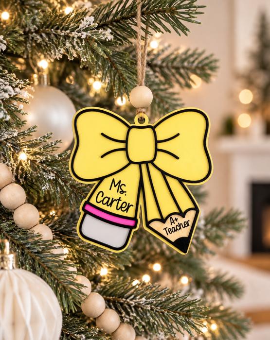 Personalized Bow Teacher Ornament, Teacher Christmas Gift, Gift For Teacher, Christmas Gift for Teachers