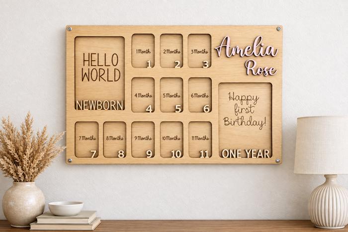 Baby First Year Picture Frame, Personalized Baby Photo Frame, Photo Collage, Personalized Photo Frame, Monthly Milestone for Baby