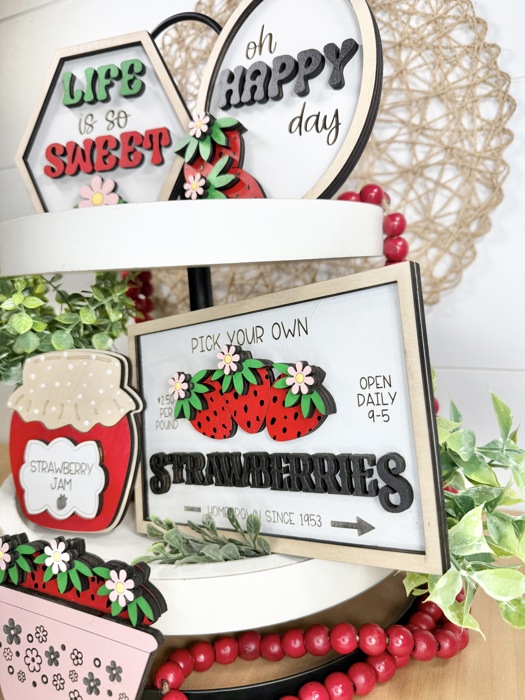 Strawberry Tiered Tray Decor, Strawberry Themed Signs, Summer Signs, Summer Tiered Tray Decor, Tiered Tray Decor,Summer Home Decor