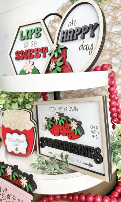 Strawberry Tiered Tray Decor, Strawberry Themed Signs, Summer Signs, Summer Tiered Tray Decor, Tiered Tray Decor,Summer Home Decor