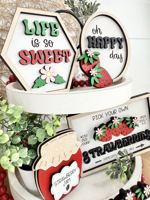 Strawberry Tiered Tray Decor, Strawberry Themed Signs, Summer Signs, Summer Tiered Tray Decor, Tiered Tray Decor,Summer Home Decor