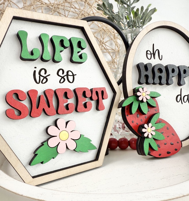 Strawberry Tiered Tray Decor, Strawberry Themed Signs, Summer Signs, Summer Tiered Tray Decor, Tiered Tray Decor,Summer Home Decor