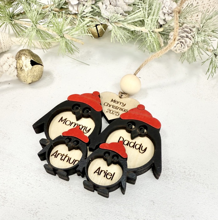 Personalized Penguin Family Christmas Ornament, Personalized Christmas Ornament, Customized Family Ornament