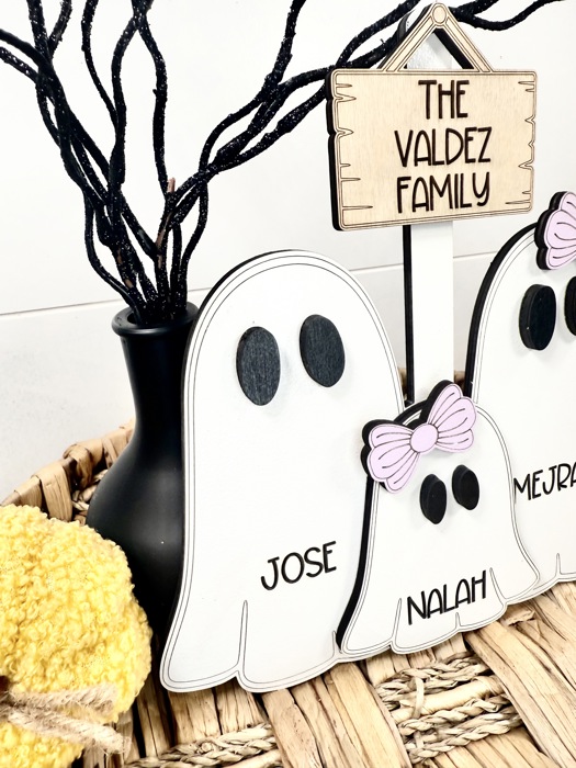Personalized With Name Ghost Halloween Sign, Farmhouse Halloween Tier Tray Decor, Halloween Decorations, Ghost Family