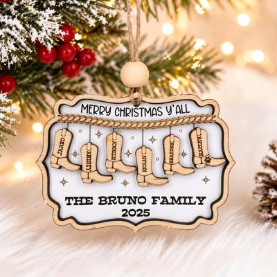 Custom Cowboy Christmas Wooden Ornament, Personalized Family Names Ornament, Christmas Western Family Gifts