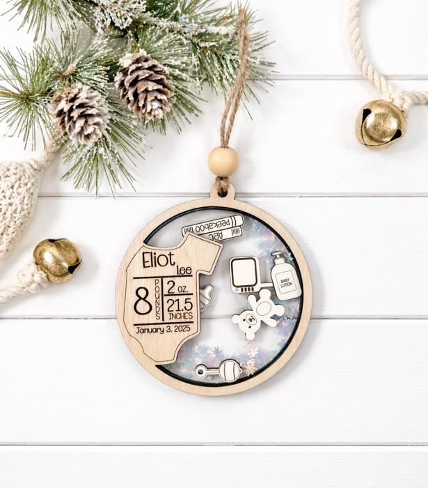 Baby Shaker Birth Stat Ornament, Baby Stat Ornament, Personalized Baby Ornament, Baby First Christmas Ornament,Customized Christmas Ornament