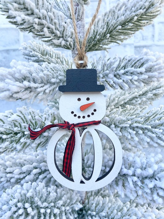 Personalized Snowman Ornament, Monogram Christmas Ornament, Snowman Ornament, Custom Ornament, Initial Ornament