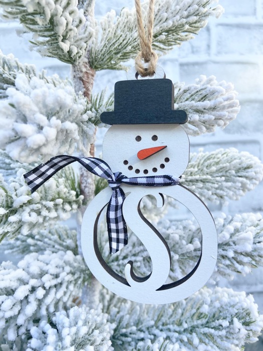 Personalized Snowman Ornament, Monogram Christmas Ornament, Snowman Ornament, Custom Ornament, Initial Ornament