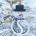  Personalized Snowman Ornament, Monogram Christmas Ornament, Snowman Ornament, Custom Ornament, Initial Ornament