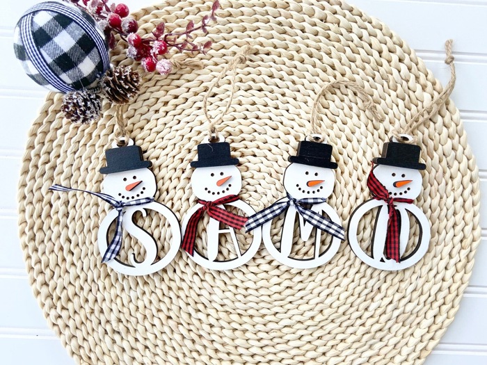 Personalized Snowman Ornament, Monogram Christmas Ornament, Snowman Ornament, Custom Ornament, Initial Ornament