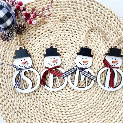 Personalized Snowman Ornament, Monogram Christmas Ornament, Snowman Ornament, Custom Ornament, Initial Ornament