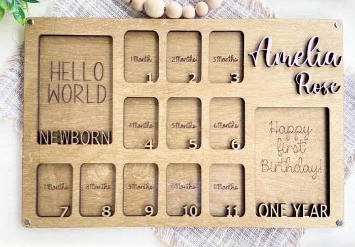 Baby First Year Picture Frame, Personalized Baby Photo Frame, Photo Collage, Personalized Photo Frame, Monthly Milestone for Baby