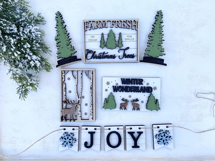 Christmas Tiered Tray, Farmhouse Christmas Tiered Tray, Farm Fresh Christmas Tress Tiered Tray