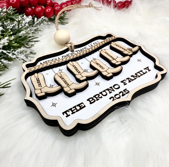 Custom Cowboy Christmas Wooden Ornament, Personalized Family Names Ornament, Christmas Western Family Gifts