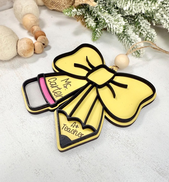 Personalized Bow Teacher Ornament, Teacher Christmas Gift, Gift For Teacher, Christmas Gift for Teachers