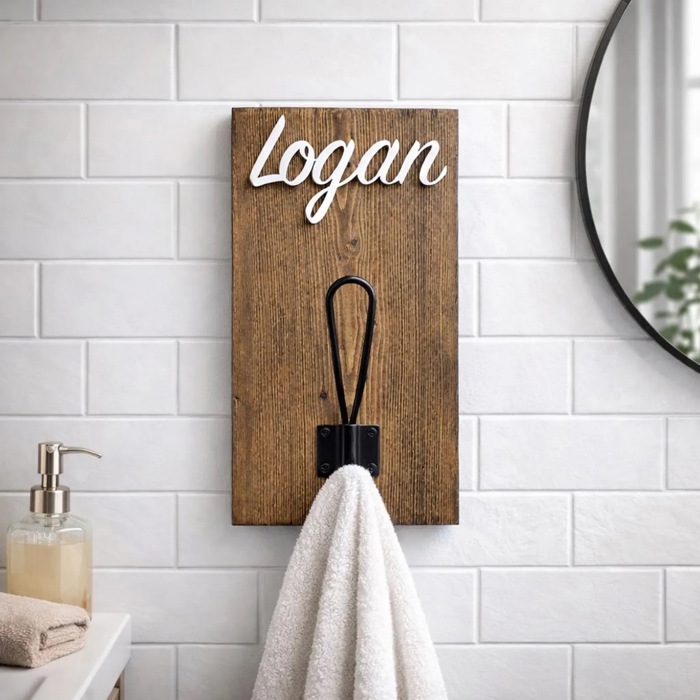 personalized backpack/towel hook, back to school, towel holder, bathroom organizer, front entry hooks, mudroom, personalized hooks