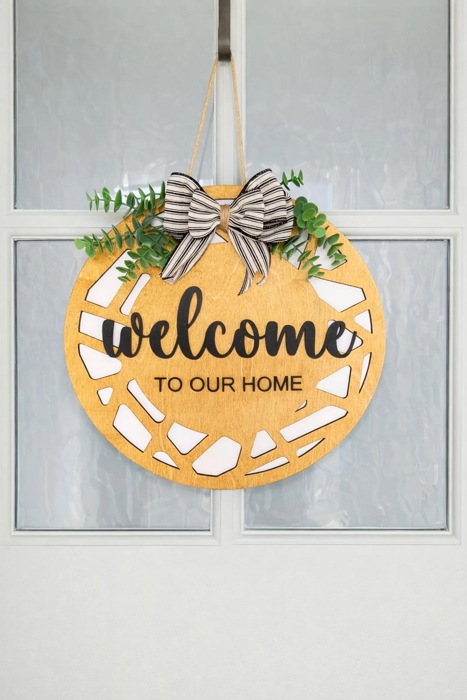 Welcome Door Hanger | Farmhouse Front Door Sign | Wooden Welcome Sign | Modern Farmhouse Decor | Housewarming Gift