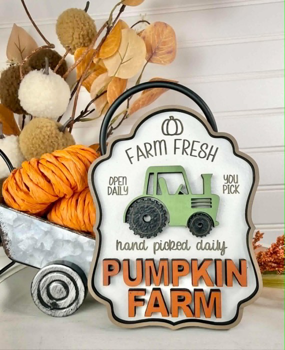 Pumpkin Farm Tiered Tray Decor Set | Farm Fresh Fall Shelf Sitters | Wooden Pumpkin Patch Gnome Decor | Rustic Autumn Farmhouse Tray Decor