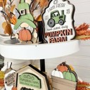  Pumpkin Farm Tiered Tray Decor Set | Farm Fresh Fall Shelf Sitters | Wooden Pumpkin Patch Gnome Decor | Rustic Autumn Farmhouse Tray Decor