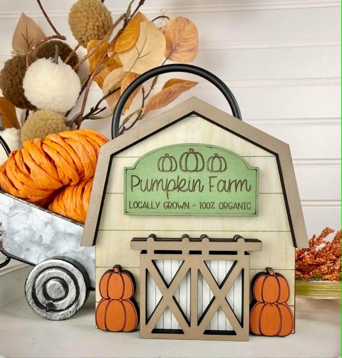 Pumpkin Farm Tiered Tray Decor Set | Farm Fresh Fall Shelf Sitters | Wooden Pumpkin Patch Gnome Decor | Rustic Autumn Farmhouse Tray Decor