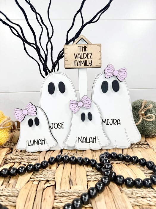 Personalized With Name Ghost Halloween Sign, Farmhouse Halloween Tier Tray Decor, Halloween Decorations, Ghost Family
