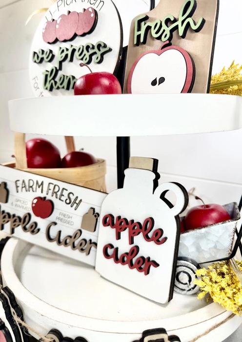 Apple Tiered Tray Decor, Farm Fresh Apple Cider Decor Set, Fall Kitchen Decor, Apple Picking Theme, Farmhouse Tiered Tray Decor
