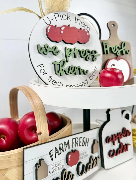 Apple Tiered Tray Decor, Farm Fresh Apple Cider Decor Set, Fall Kitchen Decor, Apple Picking Theme, Farmhouse Tiered Tray Decor