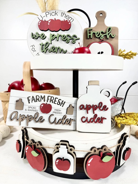 Apple Tiered Tray Decor, Farm Fresh Apple Cider Decor Set, Fall Kitchen Decor, Apple Picking Theme, Farmhouse Tiered Tray Decor