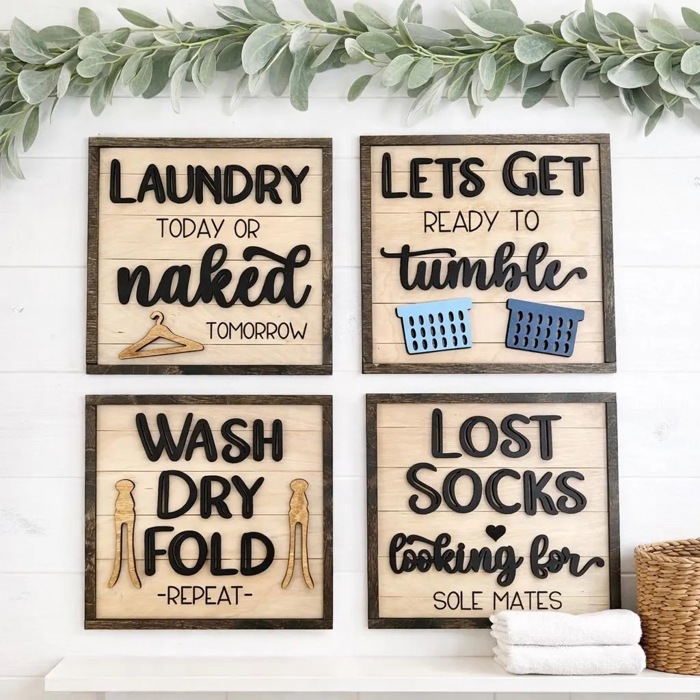 Funny Laundry Room Sign Set Farmhouse Laundry Decor Wood Signs Bundle Wash Dry Fold Lost Socks Laundry Wall Decor
