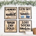  Funny Laundry Room Sign Set Farmhouse Laundry Decor Wood Signs Bundle Wash Dry Fold Lost Socks Laundry Wall Decor