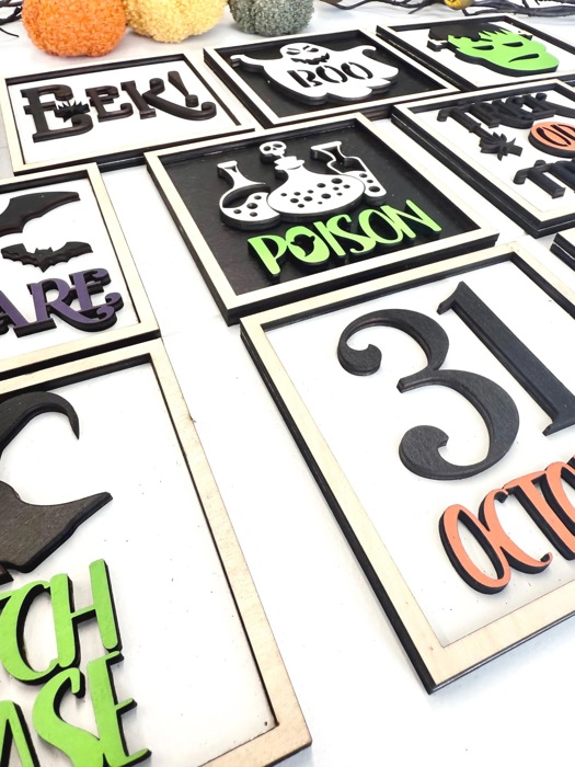 Halloween Wood Sign Set, Tiered Tray Decor, Spooky Farmhouse Halloween Signs, Halloween Home Decor Set, Trick or Treat Decor