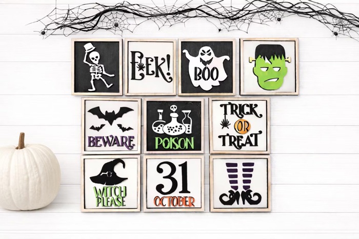Halloween Wood Sign Set, Tiered Tray Decor, Spooky Farmhouse Halloween Signs, Halloween Home Decor Set, Trick or Treat Decor