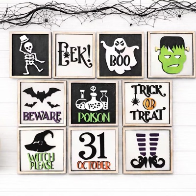 Halloween Wood Sign Set, Tiered Tray Decor, Spooky Farmhouse Halloween Signs, Halloween Home Decor Set, Trick or Treat Decor