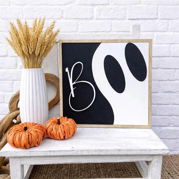 Halloween Boo Framed Wood Sign, Halloween Decoration