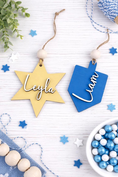 Hanukkah Name Tags, Wooden Hanukkah Name Tags, Dreidel Tags, Hanukkah Gift Tag, Hanukkah Bush Ornaments