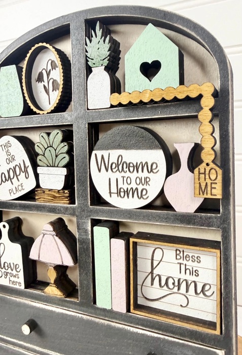 Farmhouse Hutch Tiered Tray Decor Set | Mini Wooden Shelf Sitter | Neutral Home Decor |Neutral Home Accents